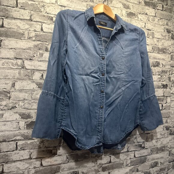 EUC A.B.S By Allen Schwaatz Cloth Stone Tencel Button Down Shirt Women's Size 6 - Picture 2 of 13